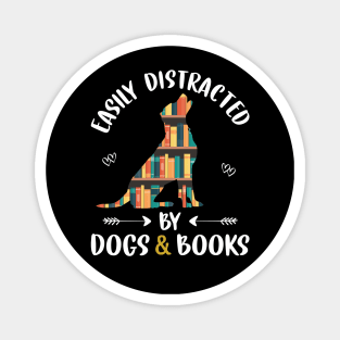 Easily Distracted By Dog And Books Funny Reading Lover Girls Magnet